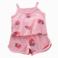 thumbnail image 1 of KPOPLK Summer Toddler Girl Outfit Set Striped Bow Shoulder Tank Top and Layered Shorts Set Summer Sleeveless Matching Clothes Outfit for Toddler Girls(5-6 Years,Pink), 1 of 6