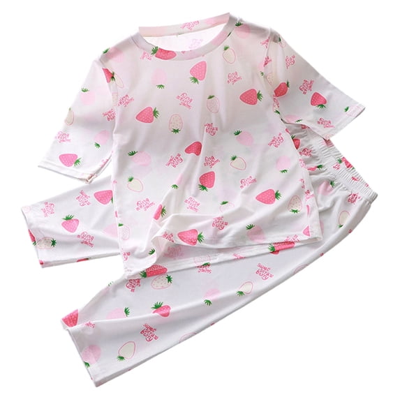 KPOPLK Summer Toddler Little Girls Pajamas Set Girl Cute Pattern Short Sleeve Tee & Shorts PJS Spring Set Kid Clothes Size 12-18 Months,Pink