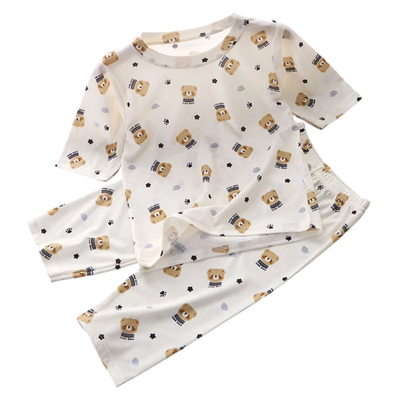 KPOPLK Summer Toddler Little Girls Pajamas Set Girl Cute Pattern Short Sleeve Tee & Shorts PJS Spring Set Kid Clothes Size 2-3 Years,Brown