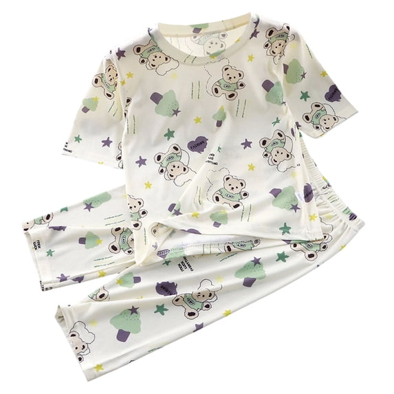 KPOPLK Summer Toddler Little Girls Pajamas Set Girl Cute Pattern Short Sleeve Tee & Shorts PJS Spring Set Kid Clothes Size 2-3 Years,Green
