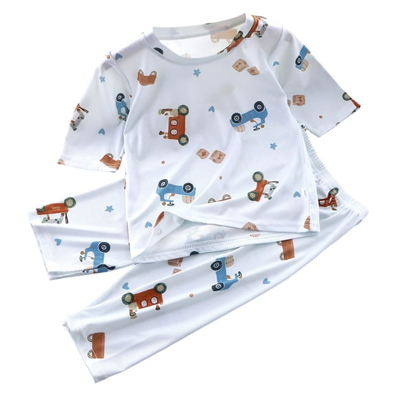 KPOPLK Summer Toddler Little Girls Pajamas Set Girl Cute Pattern Short Sleeve Tee & Shorts PJS Spring Set Kid Clothes Size 9-10 Years,Blue