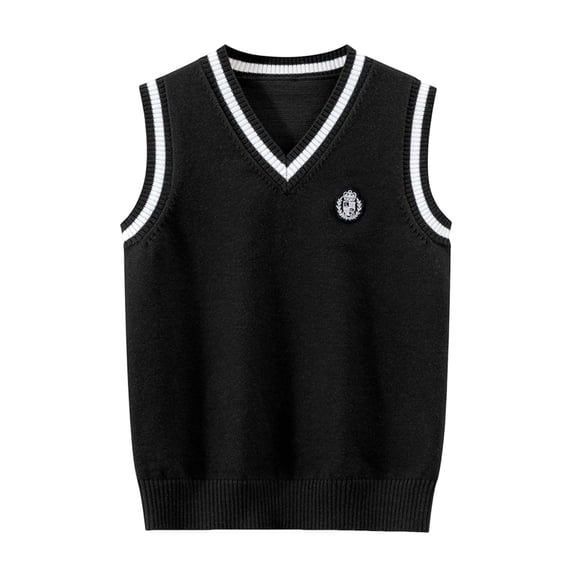 KPOPLK Sweater Vest for Boy Girl Kids Uniform Vest Casual V Neck Knit Pullover Sweater 5-14Y Size 5-7 Years,Black