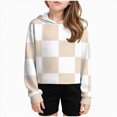 thumbnail image 1 of KPOPLK Teen Girl Hoodies Fall Winter 3-12 Years Pullover Long Sleeve Plaid Print Top Clothes Khaki,Size 3-4 Y, 1 of 4
