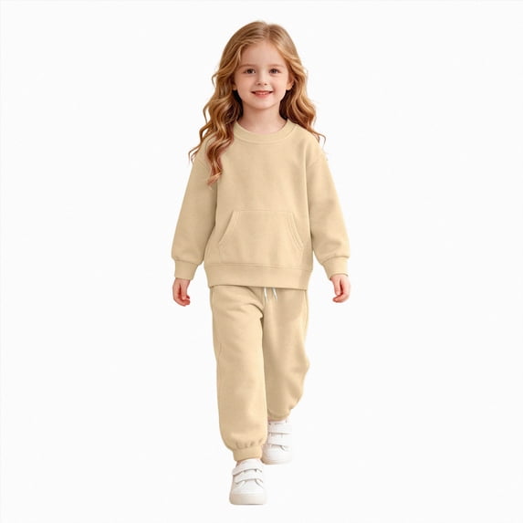 KPOPLK Teen Girls Outfit Sets 2 Pieces Long Sleeve Solid Color Pullover Sweatshirt & Jogger Pants Clothing Sets,Size 10-11 Years