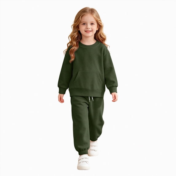 KPOPLK Teen Girls Outfit Sets 2 Pieces Long Sleeve Solid Color Pullover Sweatshirt & Jogger Pants Clothing Sets,Size 14-15 Years