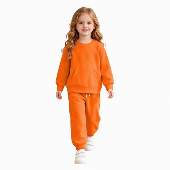 KPOPLK Teen Girls Outfit Sets 2 Pieces Long Sleeve Solid Color Pullover Sweatshirt & Jogger Pants Clothing Sets,Size 4-5 Years