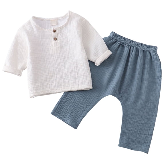 KPOPLK Toddler Baby Boy Clothes 12 18 24 Months 2T 3T 4T Fall Winter Outfit Truck Embroidery Waffle T-Shirt and Elastic Shorts(6-12 Months,Blue)