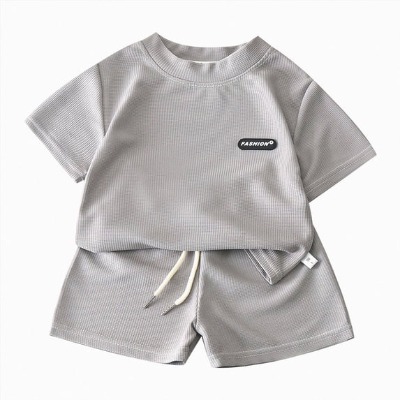 KPOPLK Toddler Baby Boy Clothes 2Pcs Summer Set Short Sleeve T-Shirt Top Print Elastic Waist Shorts Outfits 1t 2t 3t 4t 5t(7-8 Years,Grey)