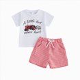 thumbnail image 1 of KPOPLK Toddler Baby Boy Clothes 3 6 9 12 18 Months 2 3T 4T Tractor Letter Print Shirt Plaid Shorts Set Outfits 2 PCS(3-4 Years,Red), 1 of 4