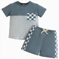 thumbnail image 1 of KPOPLK Toddler Baby Boy Clothes 3 6 9 12 18 Months 2 3T Summer Spring Shirt Tee Shorts Sleeves Set Outfits 2PCS(2-3 Years,Blue), 1 of 7