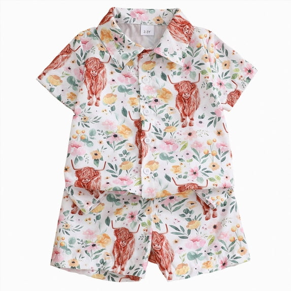 KPOPLK Toddler Baby Boy Clothes Boys Solid Color Texture Button Up Collared Shirt Top Shorts 2 Piece Set Summer Casual Outfits(5-6 Years,White)