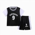 thumbnail image 1 of KPOPLK Toddler Baby Boy Clothes Short Sleeve Tops + Jogger Shorts with Pockets 2Pcs Summer Outfits Size 3-4 Years,Black, 1 of 4