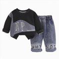 thumbnail image 1 of KPOPLK Toddler Baby Boy Clothes Solid Color Long Sleeve Crewneck Sweatshirt Top Casual Pants Set 2Pcs Fall Winter Outfits Clothing Blue 1-2 Years, 1 of 9