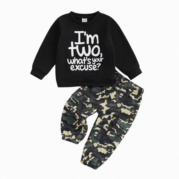 KPOPLK Toddler Baby Boy Fall Winter Clothes 2T 3T 4T 5T Outfits Long Sleeve Car Print Cotton T-Shirt Camo Pants Clothing Set White Size 3-4 Years