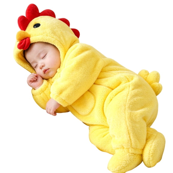 KPOPLK Toddler Baby Boy Girl Halloween Jumpsuit 3 6 9 Months Winter Long Sleeve Chick Hooded Romper Costume(Yellow,1-3 Months)