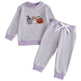 thumbnail image 1 of KPOPLK Toddler Baby Boy Girl Halloween Outfit Long Sleeve Stripes Pumpkin Sweatshirt Pants Set Fall Winter Clothes(3-4 Years,L1-Light Purple), 1 of 9
