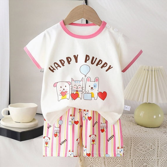 KPOPLK Toddler Baby Boy Girl Summer Outfit Short Sleeve Shirts Top and Casual Shorts Set Cute Kids Clothes Size 4-5 Years,White