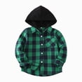 thumbnail image 1 of KPOPLK Toddler Baby Boy Long Sleeve Hooded Top Fall Winter Kids Flannel Plaid Shirts Button Down Jacket Outfit Clothes 6 9 12 Months 2t 3t 4t 5t 6t 7t Green Size 6-12 Months, 1 of 8