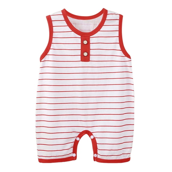 KPOPLK Toddler Baby Boy Overalls Romper Sleeveless Striped Jumpsuit Shorts Shortalls Summer Clothes(3-6 Months,Red)