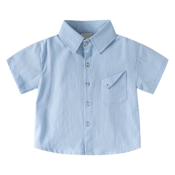 KPOPLK Toddler Baby Boy Short Sleeve Button Down Shirt 6 9 12 18 Months 2T 3T 4T Kid Dress Shirt | Infant Summer Clothes,Collared Shirts,School Uniform Shirts Blue,3-4 Years
