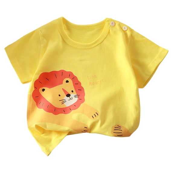 KPOPLK Toddler Baby Boy Summer Clothes Fashion Print Short Sleeve T-Shirt Tee Tops Casual Infant Tee(12-18 Months,Yellow)