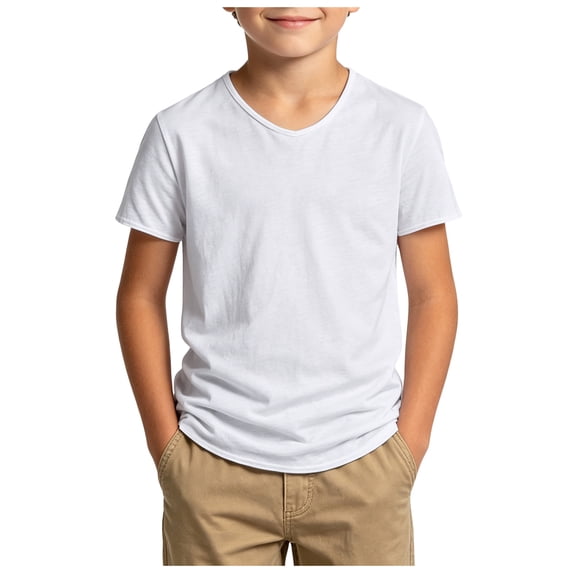 KPOPLK Toddler Baby Boy Summer Clothes Short Sleeve V Neck Solid T Shirt Tops Casual Tee(11-12 Years,White)