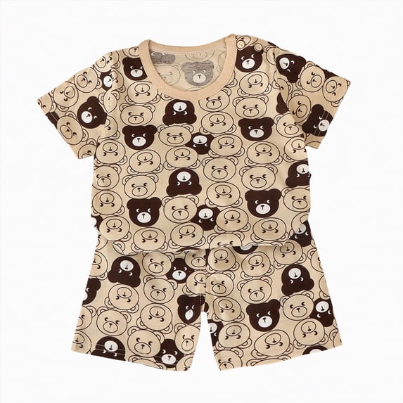 KPOPLK Toddler Baby Boy Summer Clothes Trucks Letters Short Sleeve T-shirt Top Elastic Waist Shorts Set Summer Outfit 2Pcs(Brown,5-6 Years)