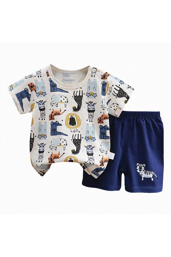Toddler Baby Boy Summer Outfit Funny Letter T-Shirts Top Shorts Set Infant Boy Summer Clothes(Dark Blue,3-6 Months)
