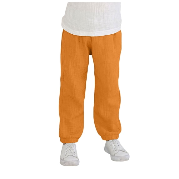 KPOPLK Toddler Baby Boys Cotton Linen Pants, Summer Beach Trousers Casual Loose Fit with Elastic Waist Drawstring for 1t 2t 3t Size 5-6 Years,Yellow