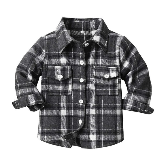 KPOPLK Toddler Baby Boys Girls Outfits Plaid Flannel Long Sleeve Shirts Button Down T-Shirt Tops(10-11 Years,Black)