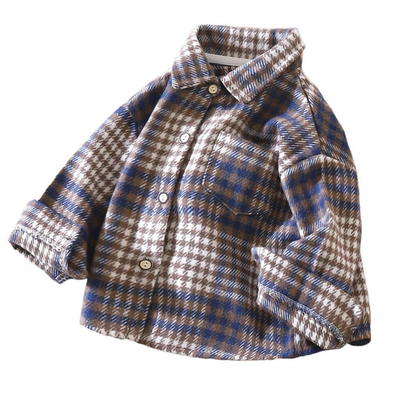 KPOPLK Toddler Baby Boys Girls Outfits Plaid Flannel Long Sleeve Shirts Button Down T-Shirt Tops(5-6 Years,Blue)