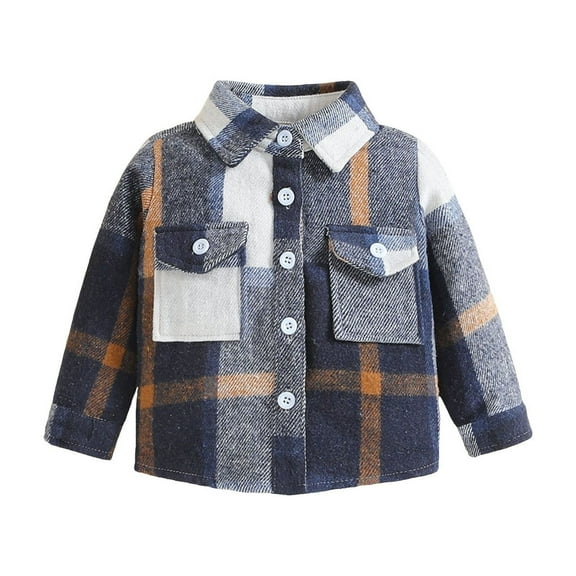 KPOPLK Toddler Baby Boys Girls Plaid Shirts Jacket Short Sleeve Lapel Button Down Shirt Top Outwear Clothes(1-2 Years,Blue)
