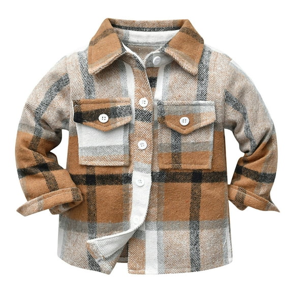 KPOPLK Toddler Baby Boys Plaid Flannel Shirt Long Sleeve Button Down Shirts(2-3 Years,Coffee)