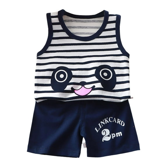 KPOPLK Toddler Baby Boys Shorts Set Shirt Short Sleeve Top Shorts Summer Outfits Clothes baby boy clearance(3-6 Months,Navy)