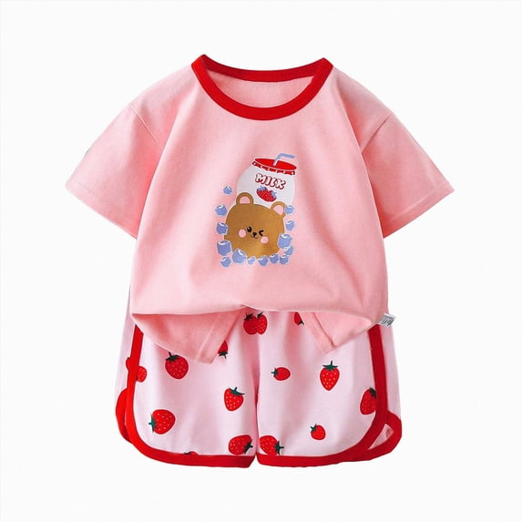 KPOPLK Toddler Baby Boys Summer Outfits Clothing Short Sleeve Cartoon Print T-Shirt Tops & Shorts Sets 2Pcs Cute Baby Boys Cotton Summer Clothes for 1t 2t 3t 4t 5t 6t(3-4 Years,Pink)