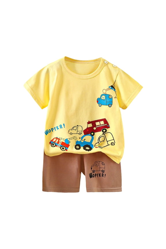 Toddler Baby Boys Summer Outfits Short Sleeve Cartoon Print T-Shirt Tops & Shorts Sets 2Pcs Baby Boys Summer Clothes For 1t 2t 3t 4t 5t 6t,Sizes 3-4 Years