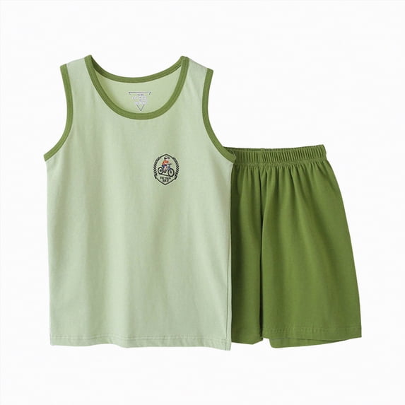 KPOPLK Toddler Baby Boys Summer Outfits Sleeveless Cartoon Print T-Shirt Tops & Shorts Sets 2Pcs Cute Baby Boys Cotton Clothes For 3-15 Years Size 11-12 Years,Green