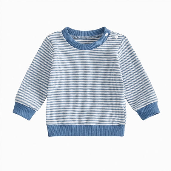 KPOPLK Toddler Baby Boys T-Shirts Crewneck Stripe Print Casual Long Sleeve Kids Fall Winter Basic Tops 3 6 9 12 18 24 Months,Size 18-24 Months