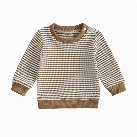 KPOPLK Toddler Baby Boys T-Shirts Crewneck Stripe Print Casual Long Sleeve Kids Fall Winter Basic Tops 3 6 9 12 18 24 Months,Size 3-6 Months