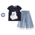 thumbnail image 1 of KPOPLK Toddler Baby Girl 2Pcs Clothes Short Sleeve Pattern Print Top Pants Set Summer Casual Outfits Size 9-10 Years,Navy, 1 of 8