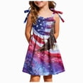 thumbnail image 1 of KPOPLK Toddler Baby Girl 4th of July Outfit American Flag Bow Smocked Dress Plaid Ruffle A-Line Dress Patriotic Clothes(3-4 Years,Watermelon Red), 1 of 5