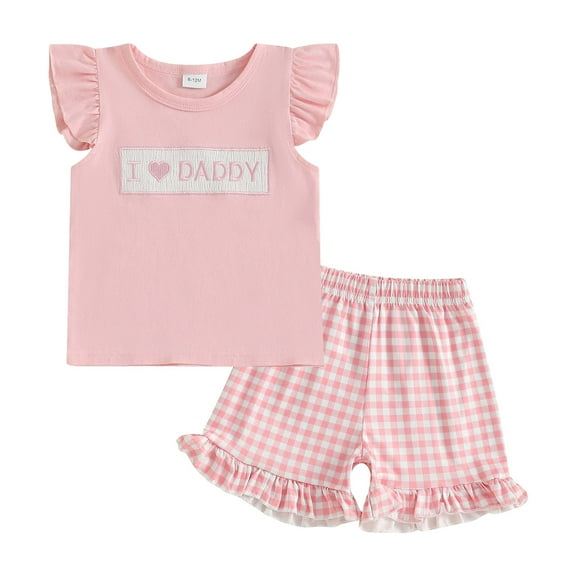 KPOPLK Toddler Baby Girl Birthday Outfit Birthday Girl Shirt Ruffle Gingham Shorts Cute Summer Clothes Cake Outfits(S#-Pink,2-3 Years)