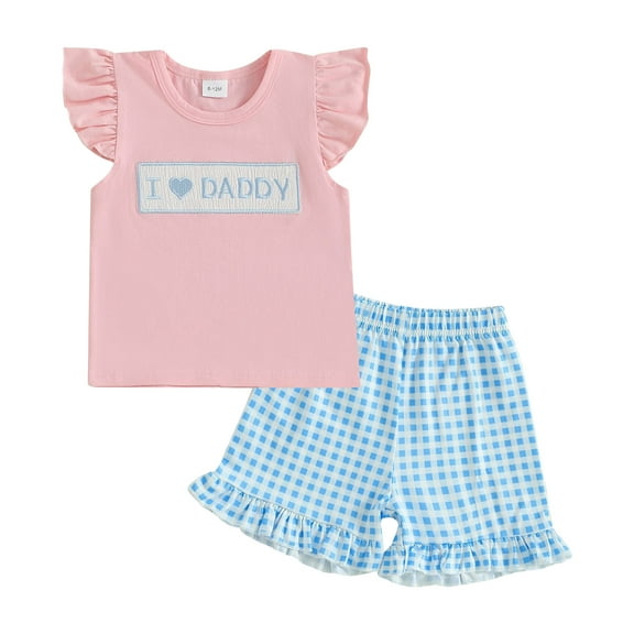 KPOPLK Toddler Baby Girl Birthday Outfit Birthday Girl Shirt Ruffle Gingham Shorts Cute Summer Clothes Cake Outfits(S#-Sky Blue,6-12 Months)