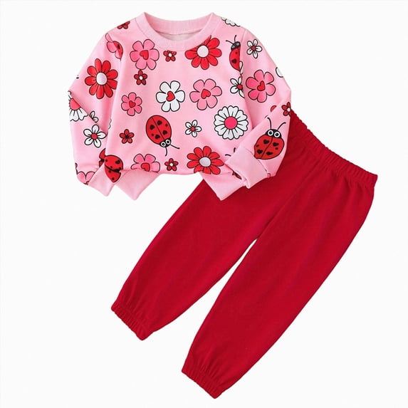 KPOPLK Toddler Baby Girl Clothes 1T 2T 3T 4T Fall Winter Girl Outfit Cute Crewneck Sweatshirt Pants Set for Girls Outfit Set,Size 2-3 Years