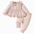 thumbnail image 1 of KPOPLK Toddler Baby Girl Clothes 9 12 18 Months 2T 3T Fall Bow Print Ruffle Long Sleeve Dress Shirt and Jogger Pant Outfit Set,Size 6-9 Months, 1 of 9