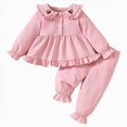 thumbnail image 1 of KPOPLK Toddler Baby Girl Clothes 9 12 18 Months 2T 3T Fall Bow Print Ruffle Long Sleeve Dress Shirt and Jogger Pant Outfit Set,Size 9-12 Months, 1 of 9
