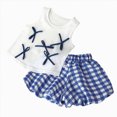 thumbnail image 1 of KPOPLK Toddler Baby Girl Clothes Summer Outfits Infant Sleeveless Ruffled Vest Top Shirts Cute Bow Short Sets 2Pcs for 9M-6Y(5-6 Years,Blue), 1 of 4