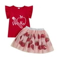 thumbnail image 1 of KPOPLK Toddler Baby Girl First Day Of School Outfits Ruffle Kindergarten Ribbed Knit Shirt + Tutu Skirt Set(Red#1,4-5 Years), 1 of 7