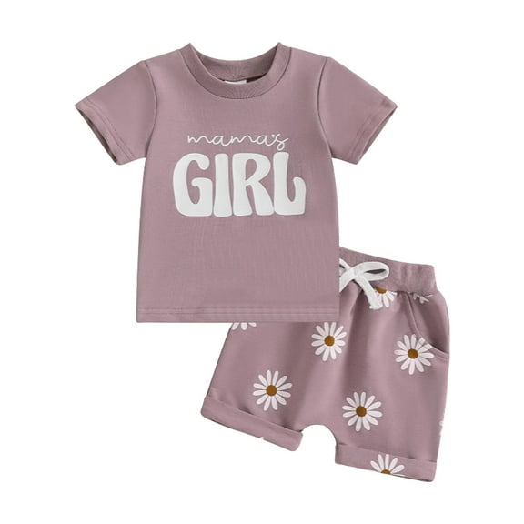 KPOPLK Toddler Baby Girl Outfit – Short Sleeve Mama’s Girl Print T Shirt & Shorts Set – 2 Piece Summer Clothes(Light Purple&2,18-24 Months)