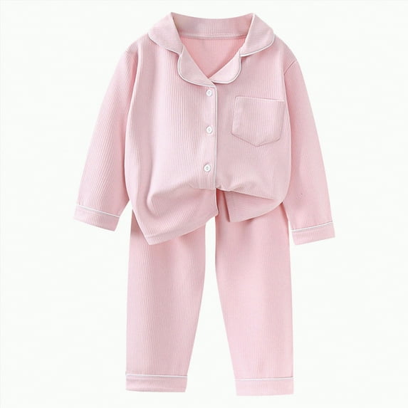 KPOPLK Toddler Baby Girl Satin Pajamas Set Feather Trim Long Sleeve Button Down Tops Long Pants 2Pcs Pjs Sleepwear Outfits(Light Pink#2,7-8 Years)